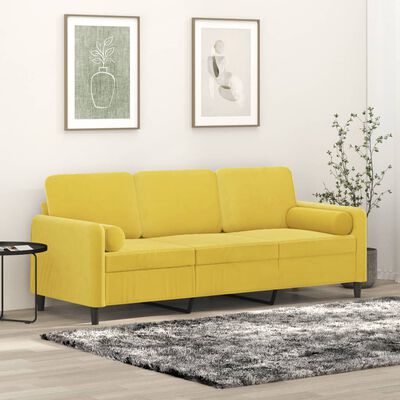 vidaXL 3-osobowa sofa z poduszkami, żółta, 180 cm, aksamit