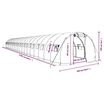 vidaXL Szklarnia ze stalową ramą, biała, 66 m², 22x3x2 m