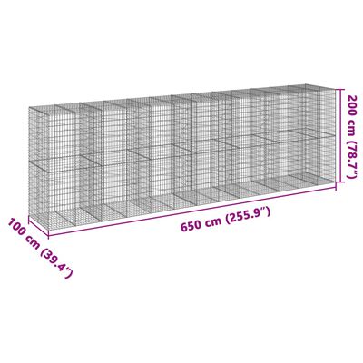 vidaXL Kosz gabionowy z pokrywą, 650x100x200 cm, galwanizowane żelazo