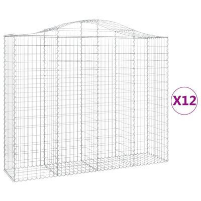 vidaXL Kosze gabionowe, 12 szt, 200x50x160/180cm, galwanizowane żelazo