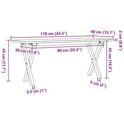 vidaXL Stolik kawowy z nogami w kształcie litery X, 110x40x45 cm