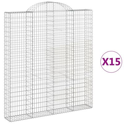 vidaXL Kosze gabionowe, 15 szt, 200x30x220/240cm, galwanizowane żelazo