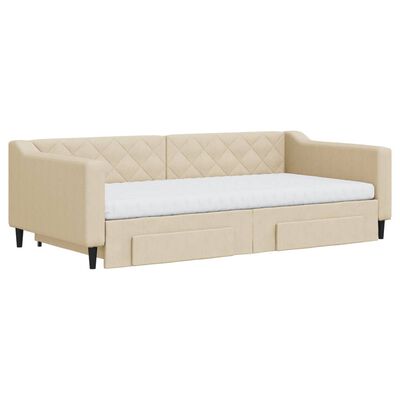 vidaXL Sofa rozsuwana z szufladami, kremowa, 100x200 cm, tkanina