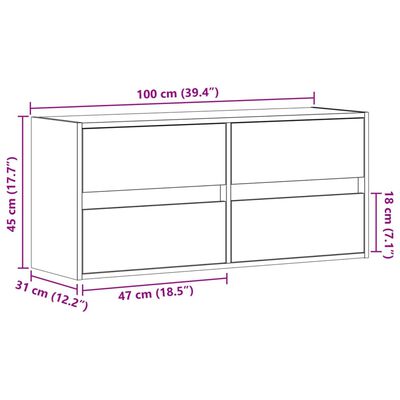 vidaXL Ścienna szafka TV z LED, dąb sonoma, 100x31x45 cm