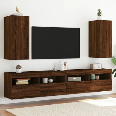 vidaXL Ścienne szafki TV z LED, 2 szt., brązowy dąb, 30,5x35x70 cm