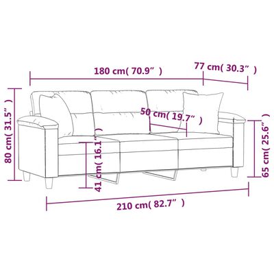 vidaXL 3-osobowa sofa z poduszkami, kolor taupe, 180 cm, mikrofibra