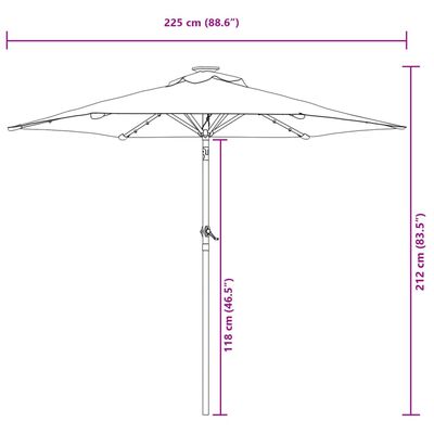 vidaXL Parasol ogrodowy LED, stalowy słupek, zielony, 225x225x212 cm