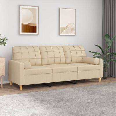 vidaXL 3-osobowa sofa z poduszkami, kremowa, 180 cm, tkanina