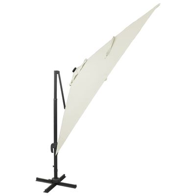 vidaXL Parasol wiszący z lampkami LED i słupkiem, 300 cm, piaskowy