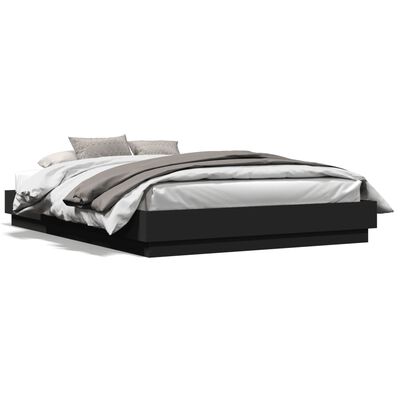 vidaXL Rama łóżka, czarna, 150x200 cm, materiał drewnopochodny