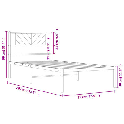 vidaXL Metalowa rama łóżka z wezgłowiem, biała, 90x200 cm