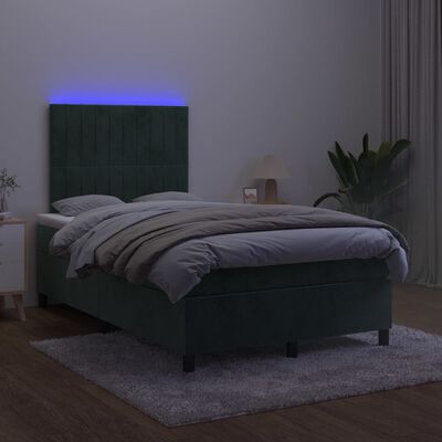 vidaXL Łóżko kontynentalne z materacem i LED, ciemnozielone, 120x190cm