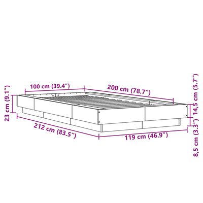 vidaXL Rama łóżka z LED, brązowy dąb, 100x200 cm