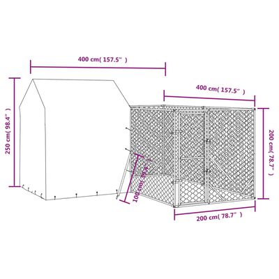 vidaXL Kojec dla psa, z dachem, srebrny, 4x4x2,5 m, stal galwanizowana