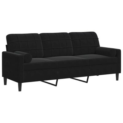 vidaXL 3-osobowa sofa z poduszkami, czarna, 180 cm, aksamit