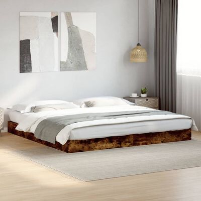 vidaXL Rama łóżka, przydymiony dąb, 200x200cm, materiał drewnopochodny