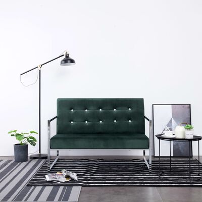 vidaXL 2-osobowa sofa z podłokietnikami, ciemnozielona, chrom, aksamit