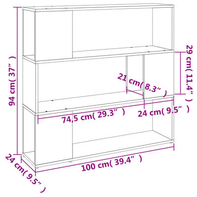 vidaXL Regał na książki/przegroda, szary dąb sonoma, 100x24x94 cm