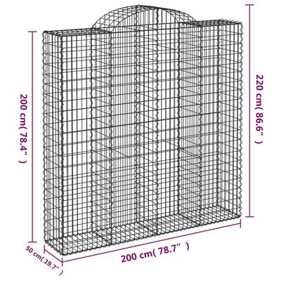 vidaXL Kosze gabionowe, 10 szt, 200x50x200/220cm, galwanizowane żelazo