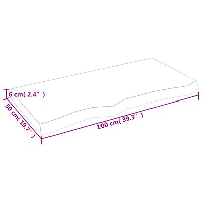 vidaXL Blat stołu, 100x50x(2-6) cm, surowe lite drewno dębowe