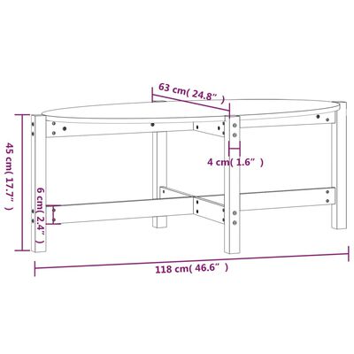 vidaXL Stolik kawowy, 118x63x45 cm, lite drewno sosnowe