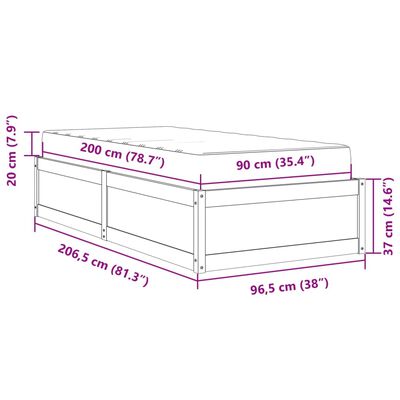 vidaXL Łóżko z materacem, 90x200 cm, lite drewno sosnowe