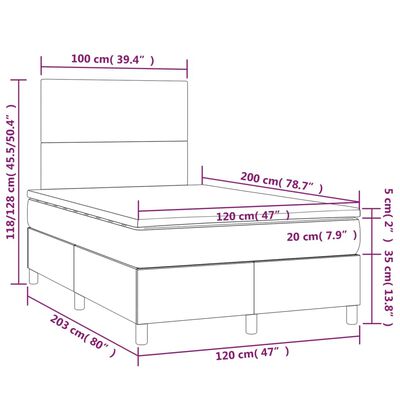 vidaXL Łóżko kontynentalne z materacem i LED, różowy aksamit 120x200cm