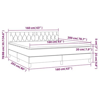 vidaXL Łóżko kontynentalne z materacem i LED, różowy aksamit 160x200cm