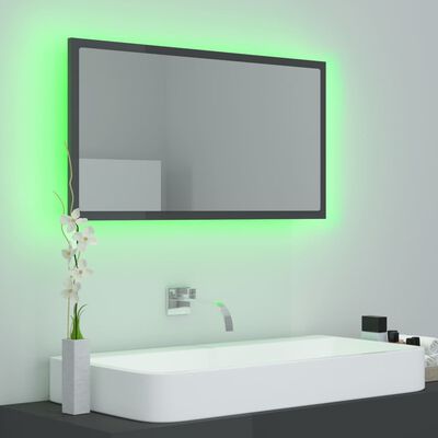 vidaXL Lustro łazienkowe LED, wysoki połysk, szare, 80x8,5x37cm, akryl