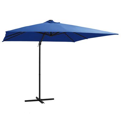 vidaXL Parasol wiszący z LED i stalowym słupkiem 250x250 cm, niebieski