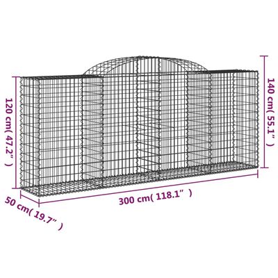 vidaXL Kosze gabionowe, 6 szt, 300x50x120/140 cm, galwanizowane żelazo