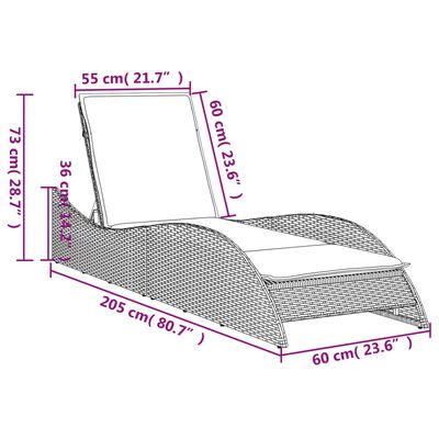 vidaXL Leżanka z poduszką, jasnoszara, 60x205x73 cm, polirattan