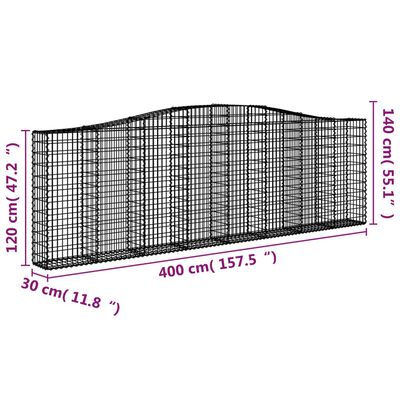 vidaXL Kosze gabionowe, 15 szt, 400x30x120/140cm, galwanizowane żelazo