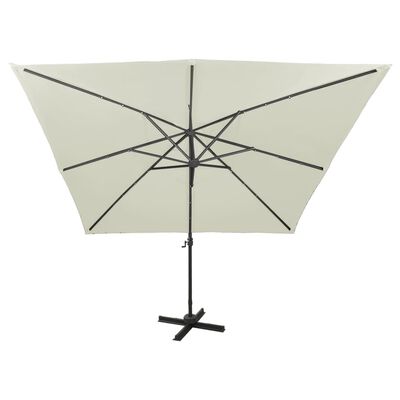 vidaXL Parasol wiszący z lampkami LED i słupkiem, 300 cm, piaskowy