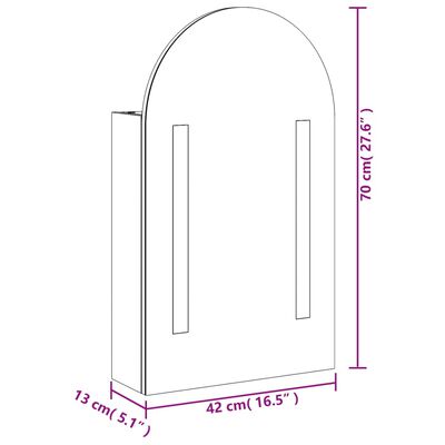 vidaXL Szafka łazienkowa z lustrem i LED, łukowa, dębowa, 42x13x70 cm