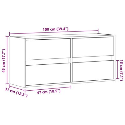 vidaXL Ścienna szafka TV z LED, czarna, 100x31x45 cm