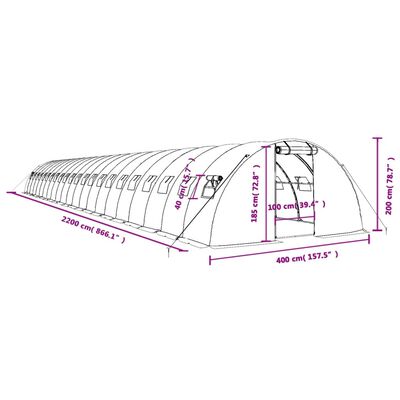 vidaXL Szklarnia ze stalową ramą, biała, 88 m², 22x4x2 m