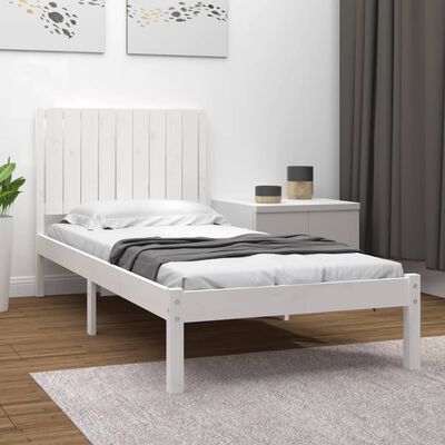 vidaXL Rama łóżka, biała, lite drewno sosnowe, 90x200 cm