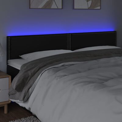 vidaXL Zagłówek do łóżka z LED, czarny, 180x5x78/88 cm, sztuczna skóra