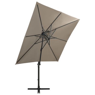 vidaXL Parasol wiszący z lampkami LED i słupkiem, 250 cm, taupe