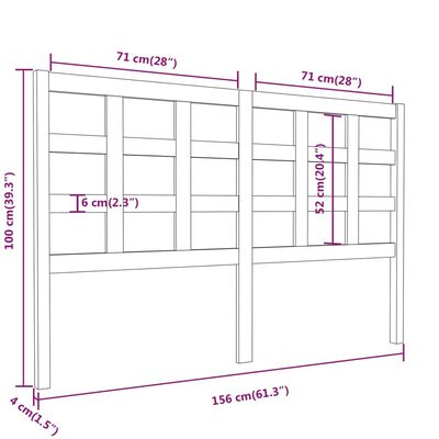 vidaXL Wezgłowie łóżka, 156x4x100 cm, lite drewno sosnowe