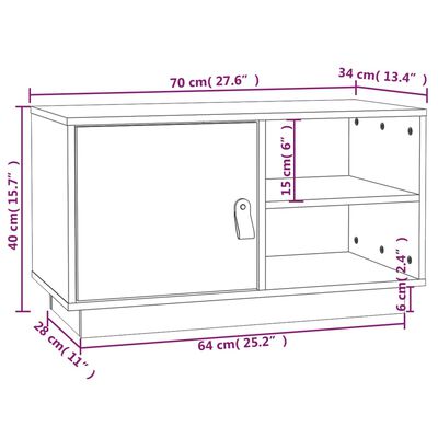 vidaXL Szafka pod telewizor, biała, 70x34x40 cm, lite drewno sosnowe