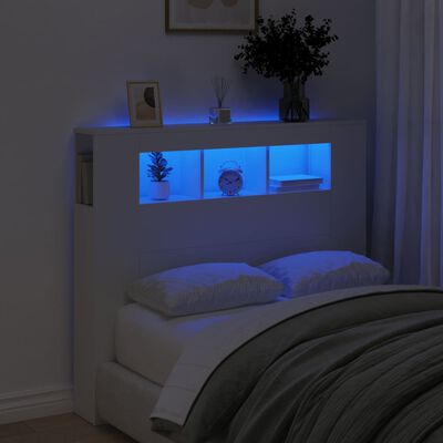 vidaXL Wezgłowie łóżka z LED, białe, 120x18,5x103,5 cm