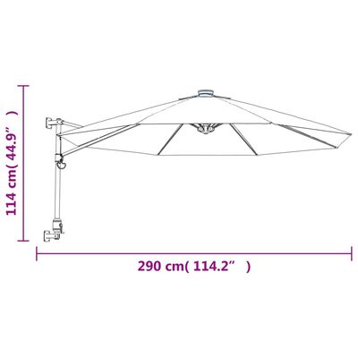 vidaXL Ścienny parasol ogrodowy z LED, zielony, 290 cm