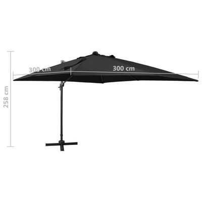 vidaXL Parasol wiszący z lampkami LED i słupkiem, 300 cm, czarny