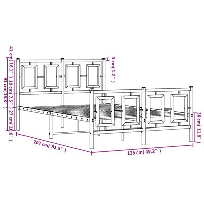 vidaXL Metalowa rama łóżka z wezgłowiem i zanóżkiem, czarna, 120x200cm