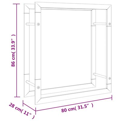 vidaXL Stojak na drewno opałowe, 80x28x86 cm, stal nierdzewna