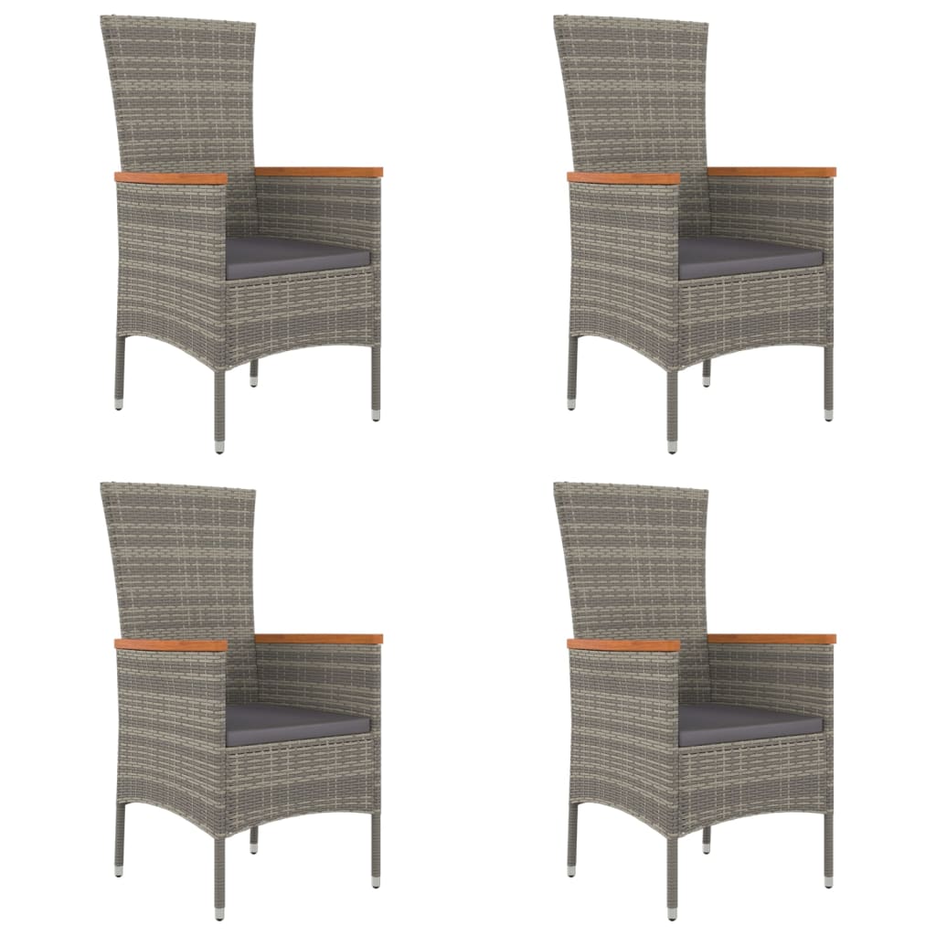 vidaXL Krzesła ogrodowe z poduszkami, 4 szt., polirattan, szare