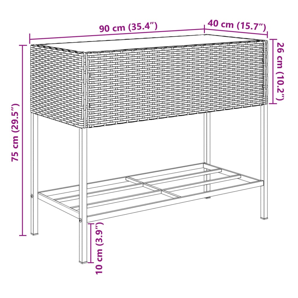 vidaXL Donice ogrodowe z półką, 2 szt, czarne, 90x40x75 cm, polirattan