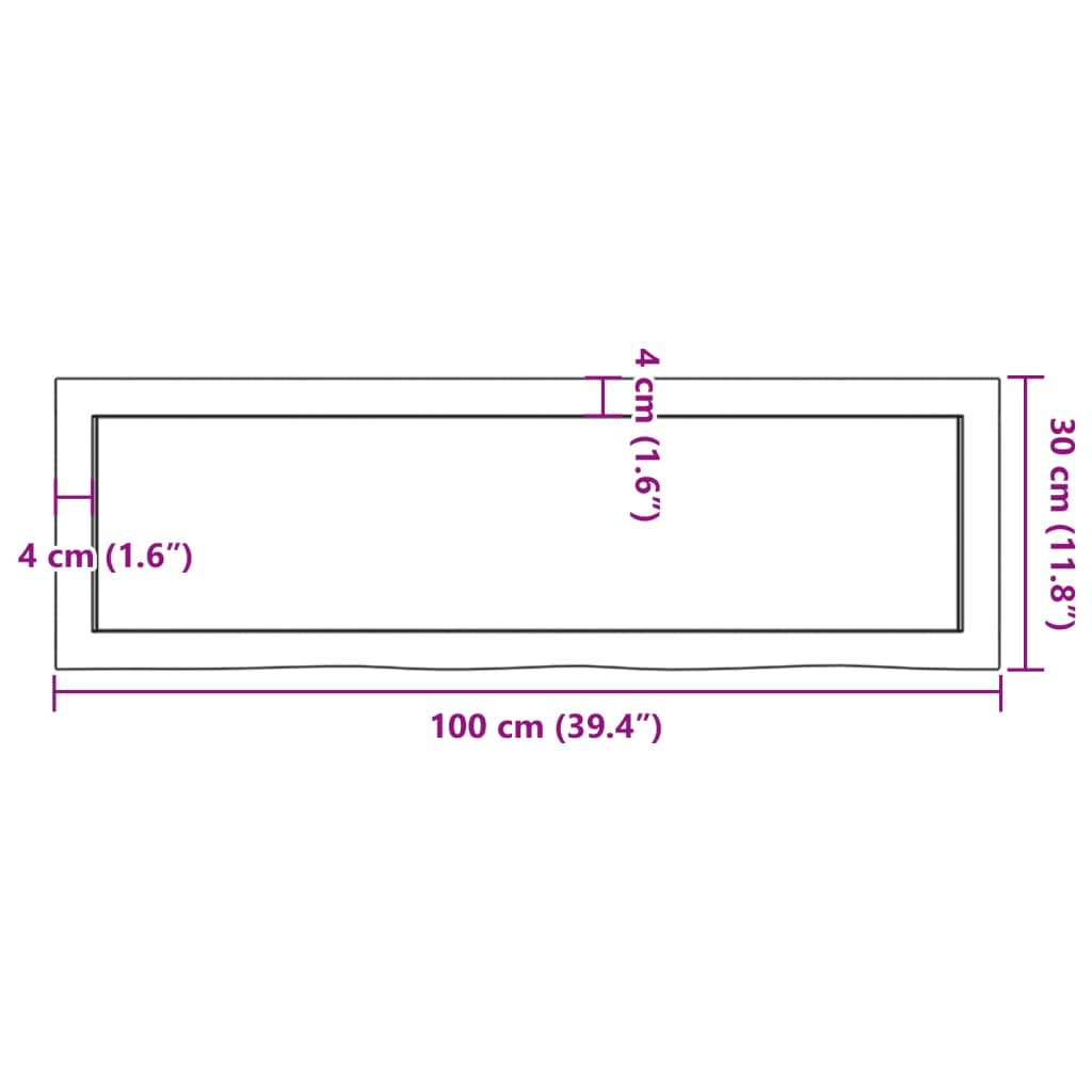 vidaXL Blat do łazienki, 100x30x(2-6) cm, surowe, lite drewno